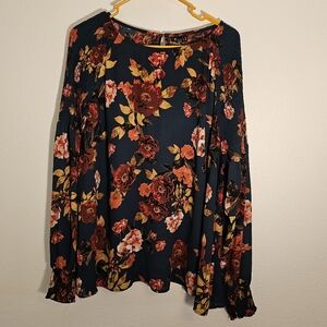 2X ANA Dark Green Raglan Sleeve Floral Blouse